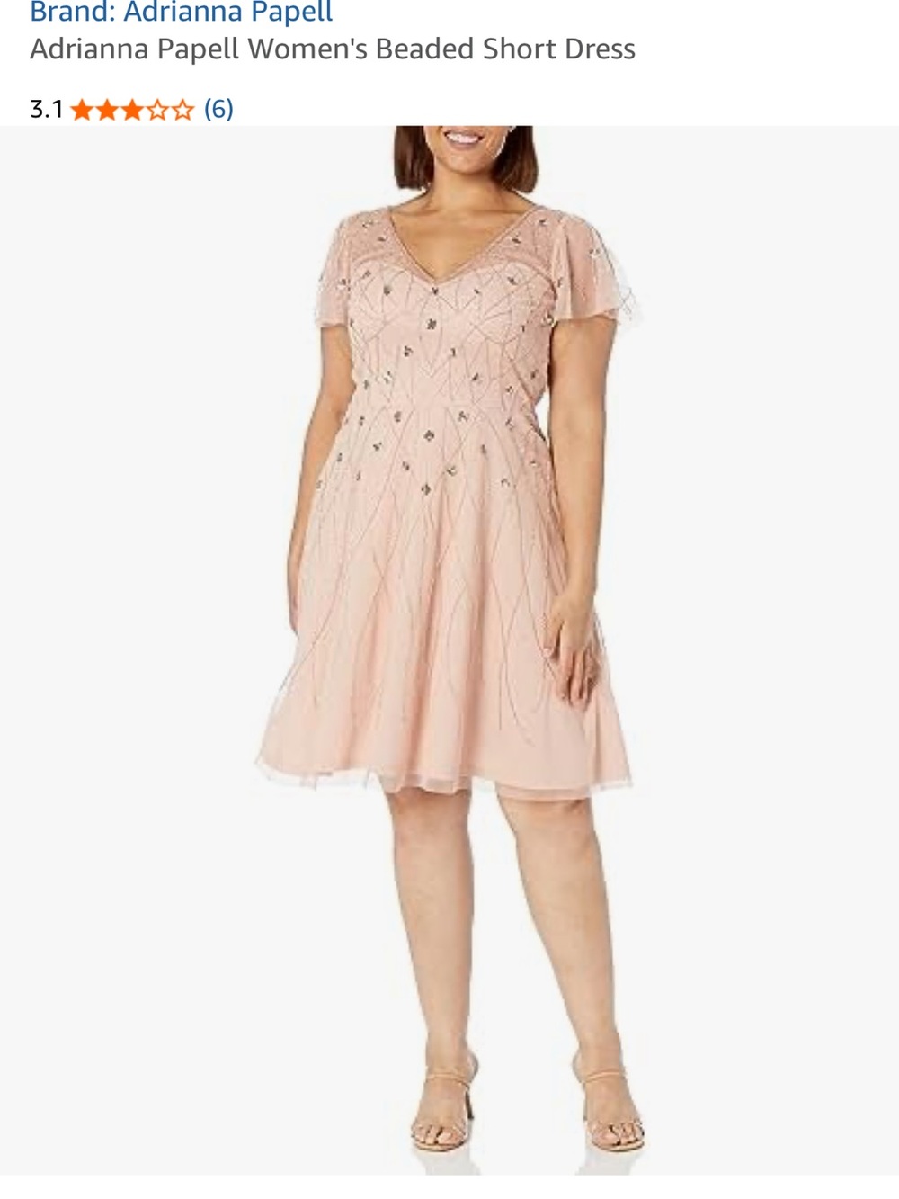 Adrianna Papell Pink Beaded V-Neck Short Dress sz 6